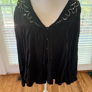 Free People Black Lace Accent Blouse